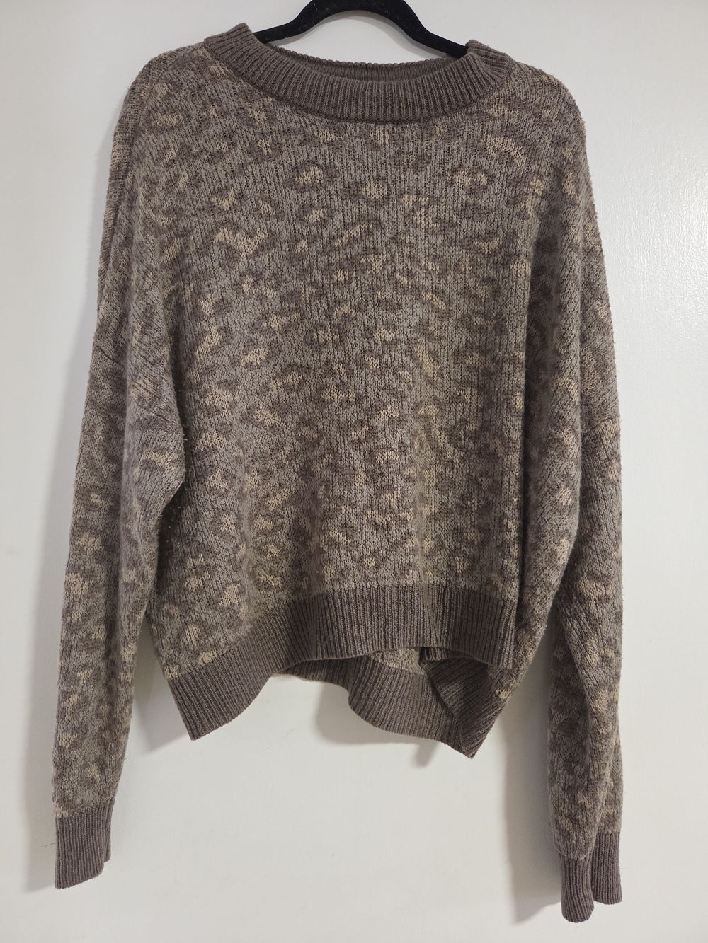 Aerie Cozy Taupe Leopard Print Women's Crewneck Knit Sweater XXL